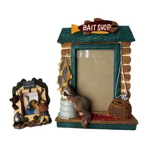 Vintage Photo Frame Set Of 2 Camping Fishing Cabin Lodge Freestanding